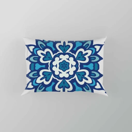 Blue Azulejo Pattern On White Background Pillow Case