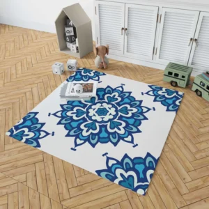 Blue Azulejo Pattern On White Background Rug 1