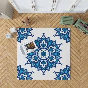 Blue Azulejo Pattern On White Background Rug