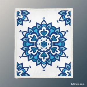 Blue Azulejo Pattern On White Background Sherpa Fleece Blanket 1