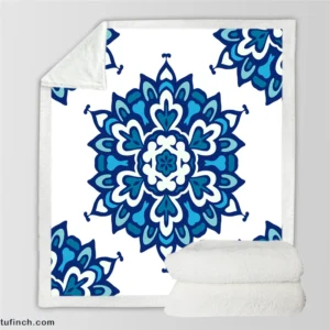 Blue Azulejo Pattern On White Background Sherpa Fleece Blanket