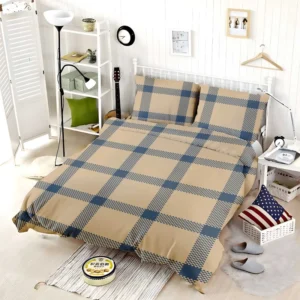 Blue Beige Tartan Plaid Bedding Set