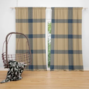 Blue Beige Tartan Plaid Curtain