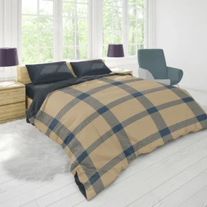 Blue Beige Tartan Plaid Duvet Cover 1