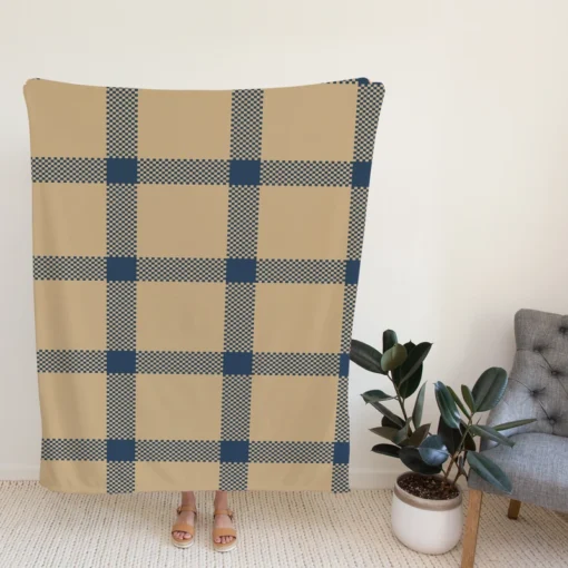 Blue Beige Tartan Plaid Fleece Blanket