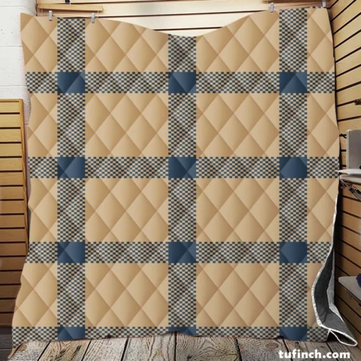 Blue Beige Tartan Plaid Quilt Blanket