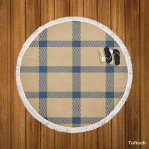 Blue Beige Tartan Plaid Round Beach Towel