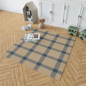 Blue Beige Tartan Plaid Rug 1