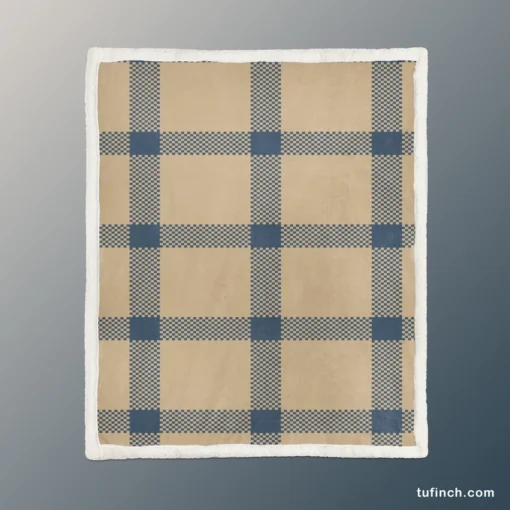 Blue Beige Tartan Plaid Sherpa Fleece Blanket 1