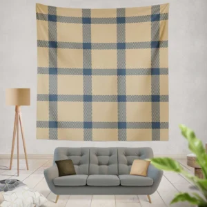 Blue Beige Tartan Plaid Wall Tapestry