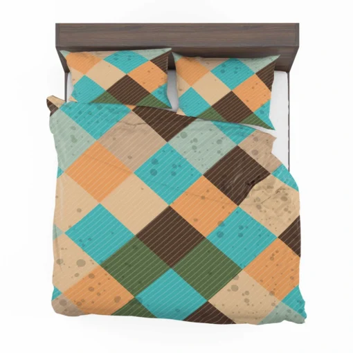 Blue Brown Diamond Patchwork Pattern Bedding Set 2