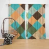 Blue Brown Diamond Patchwork Pattern Curtain