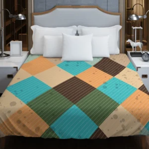 Blue Brown Diamond Patchwork Pattern Duvet Cover