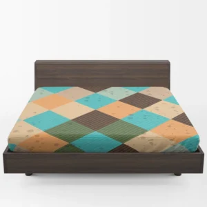 Blue Brown Diamond Patchwork Pattern Fitted Sheet 1