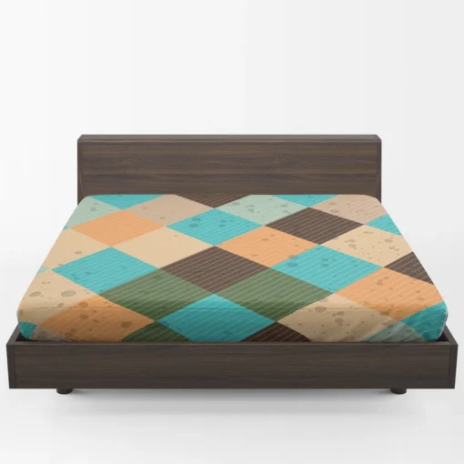 Blue Brown Diamond Patchwork Pattern Fitted Sheet 1