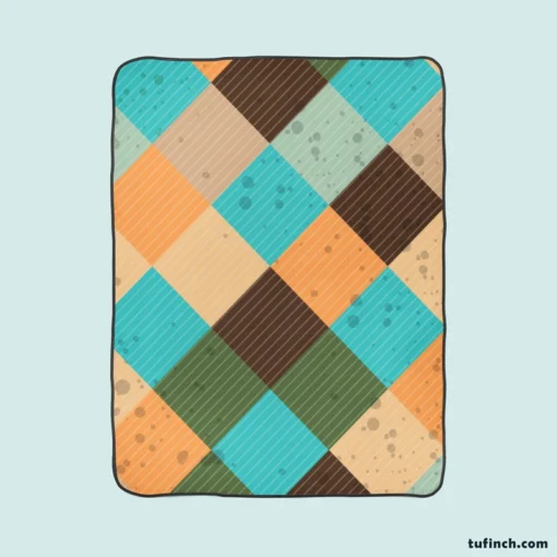 Blue Brown Diamond Patchwork Pattern Fleece Blanket 1