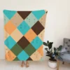 Blue Brown Diamond Patchwork Pattern Fleece Blanket