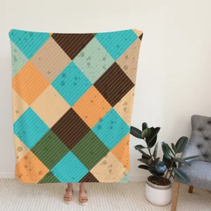 Blue Brown Diamond Patchwork Pattern Fleece Blanket