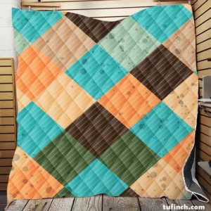 Blue Brown Diamond Patchwork Pattern Quilt Blanket