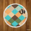 Blue Brown Diamond Patchwork Pattern Round Beach Towel