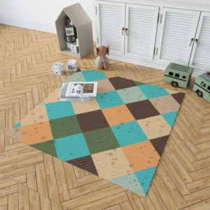 Blue Brown Diamond Patchwork Pattern Rug 1