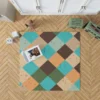 Blue Brown Diamond Patchwork Pattern Rug