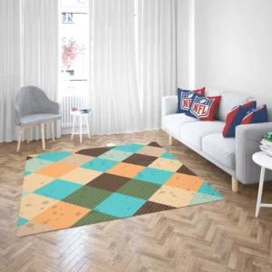 Blue Brown Diamond Patchwork Pattern Rug 2