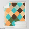 Blue Brown Diamond Patchwork Pattern Sherpa Fleece Blanket