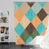 Blue Brown Diamond Patchwork Pattern Shower Curtain