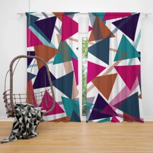 Blue Brown Diamond Triangle Curtain