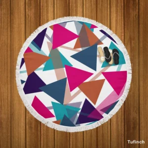 Blue Brown Diamond Triangle Round Beach Towel