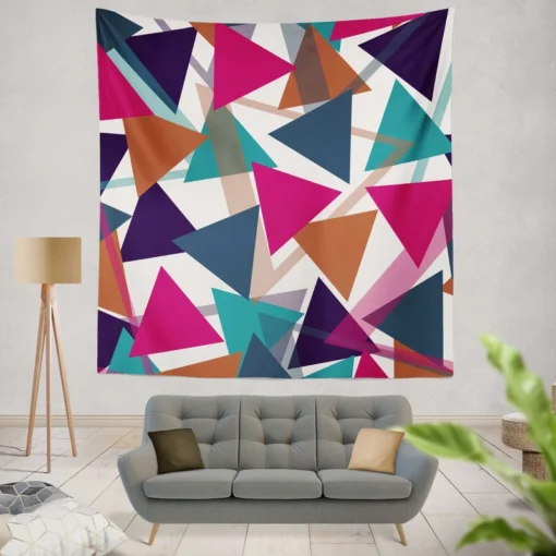 Blue Brown Diamond Triangle Wall Tapestry