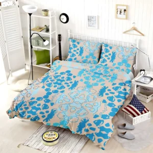 Blue Colored Pattern On Grey Bedding Set