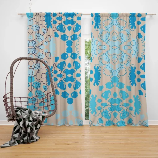 Blue Colored Pattern On Grey Curtain