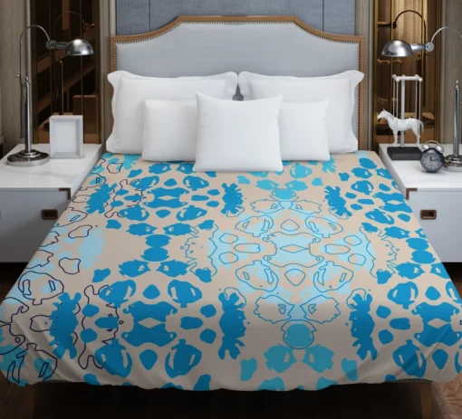 Blue Colored Pattern On Grey Duvet Cover