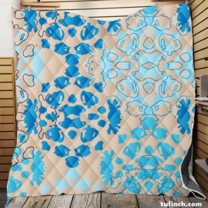 Blue Colored Pattern On Grey Quilt Blanket