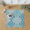 Blue Colored Pattern On Grey Rug