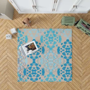 Blue Colored Pattern On Grey Rug