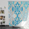 Blue Colored Pattern On Grey Shower Curtain