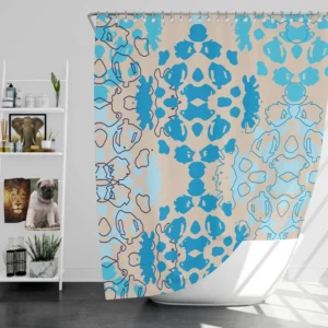 Blue Colored Pattern On Grey Shower Curtain