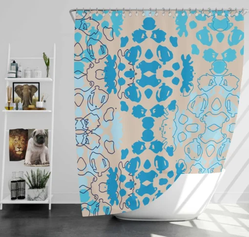 Blue Colored Pattern On Grey Shower Curtain