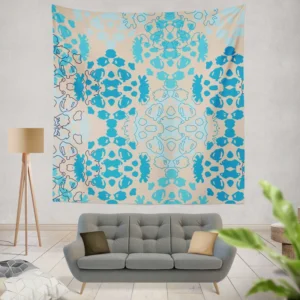 Blue Colored Pattern On Grey Wall Tapestry