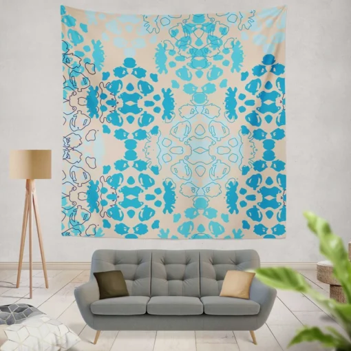 Blue Colored Pattern On Grey Wall Tapestry