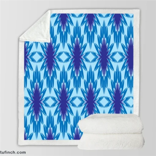 Blue Cornflower Pattern Sherpa Fleece Blanket