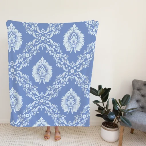 Blue Damask Texture Fleece Blanket