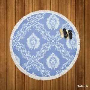 Blue Damask Texture Round Beach Towel