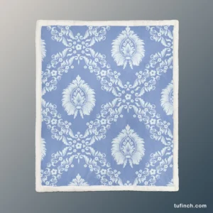 Blue Damask Texture Sherpa Fleece Blanket 1