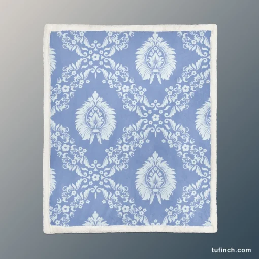 Blue Damask Texture Sherpa Fleece Blanket 1