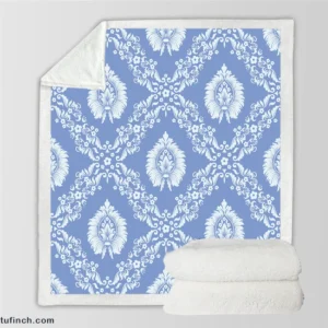 Blue Damask Texture Sherpa Fleece Blanket