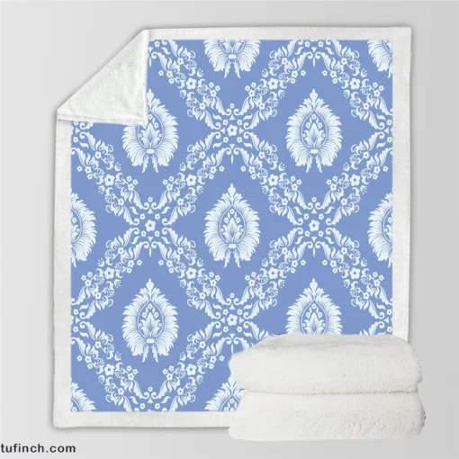 Blue Damask Texture Sherpa Fleece Blanket